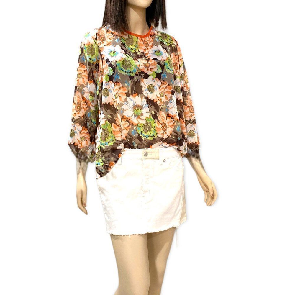 Plus Size Lightweight Long Sleeve Multicolor Floral Top NEW